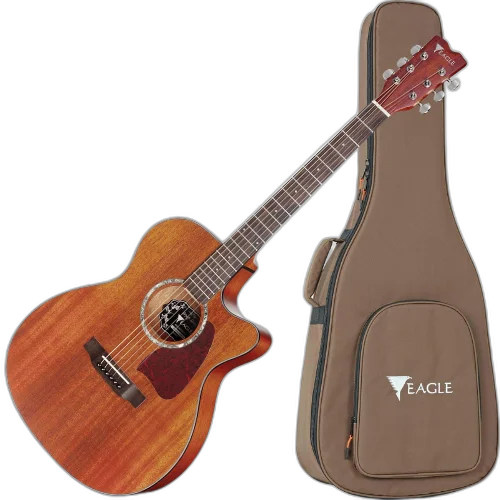 Violão Eletroacústico Eagle EMA663 Natural Satin Folk Auditorium com Tampo Sapele Sólido Pré Promix Blend TruVibe e Roseta Abalone