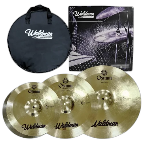 Kit de Pratos Bateria Waldman Osman B20 HH 14" Crash 16" Ride 20" com Liga B20 Som Equilibrado e Versátil Acabamento Natural