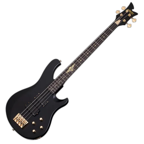 Contrabaixo Schecter Johnny Christ SBK Satin Black com Corpo em Ash Braço Maple Bolt-on Perfil Escala em Ébano com 21 Narrow X-Jumbo Frets Captadores EMG MMCS Eletrônica Ativa EMG 2 Banda Ponte Schecter Custom Bass 213