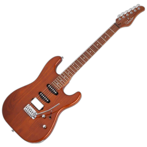 Guitarra Schecter Traditional Van Nuys Gloss Natural Ash com Corpo em Ash Braço Roasted Maple Bolt-on Perfil Thin Escala em Roasted Maple com Captadores Schecter USA SuperRock Vintage MonsterTone HSS Ponte Diamond Vintage Tremolo 701