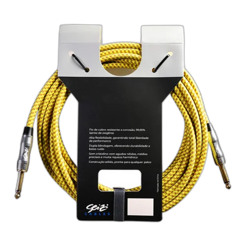 Cabo Seizi Cable Energy P10 x P10 Yellow Brown 6m para Guitarra Violão Contrabaixo Ukulele 10361008