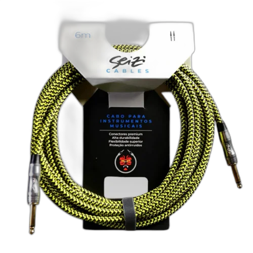 Cabo Seizi Cable Energy P10 x P10 Yellow Black 6m para Guitarra Violão Contrabaixo Ukulele 10361012
