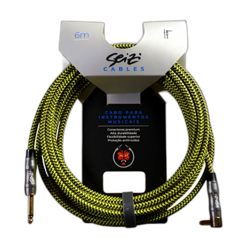 Cabo Seizi Cable Energy P10 x P10L Yellow Black 6m para Guitarra Violão Contrabaixo Ukulele 10361013