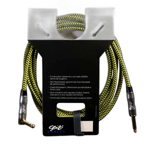 Cabo Seizi Cable Energy P10 x P10L Yellow Black 6m para Guitarra Violão Contrabaixo Ukulele 10361013