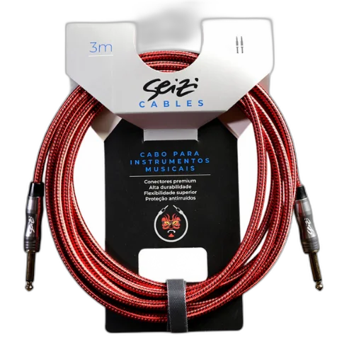 Cabo Seizi Cable Energy P10 x P10 Red Black 3m para Guitarra Violão Contrabaixo Ukulele 10361014