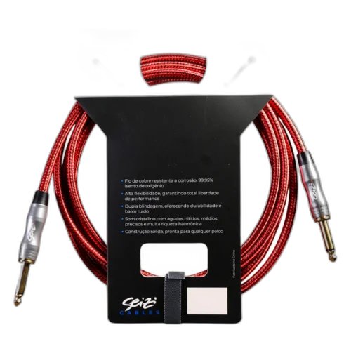 Cabo Seizi Cable Energy P10 x P10 Red Black 3m para Guitarra Violão Contrabaixo Ukulele 10361014