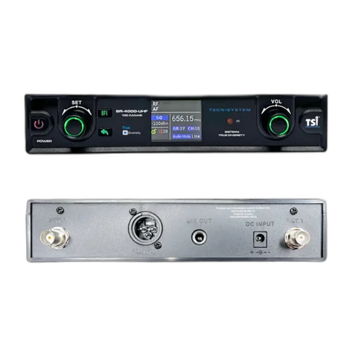 Microfone Sem Fio TSI BR 4500 UHF com Tecnologia Duo-Diversity e 100 Canais – Sistema UHF 614 698 MHz com Receptor True Diversity Microfone de Mão Super Cardióide SC-8 Fonte Bivolt