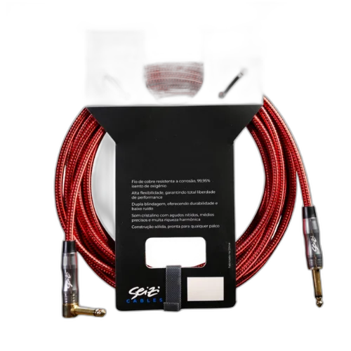 Cabo Seizi Cable Energy P10 x P10L Red Black 6m para Guitarra Violão Contrabaixo Ukulele 10361017