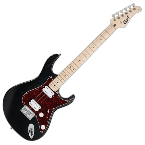 Guitarra Cort G100 HH Open Pore Black com Corpo Paulownia Braço Hard Maple Bolt-On Escala Hard Maple Captadores Cort Powersound HH Ponte Hard Tail 22 Trastes Medium