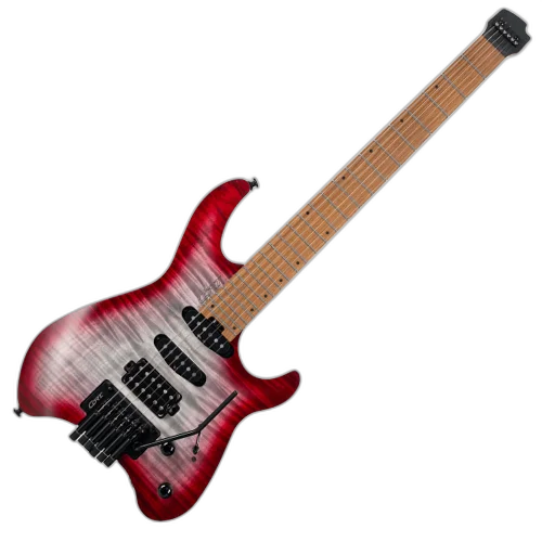 Guitarra Cort Space G6TR Semi Gloss Lava com Corpo Okoume Top Flamed Maple Veneer Braço Roasted Maple & Walnut 5-Ply Bolt-On Escala Roasted Maple Compound Radius Captadores Cort Voiced Tone HSS Ponte Headless Tremolo Custom