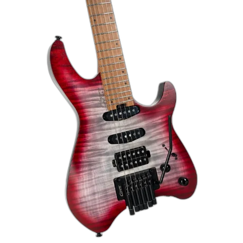 Guitarra Cort Space G6TR Semi Gloss Lava com Corpo Okoume Top Flamed Maple Veneer Braço Roasted Maple & Walnut 5-Ply Bolt-On Escala Roasted Maple Compound Radius Captadores Cort Voiced Tone HSS Ponte Headless Tremolo Custom
