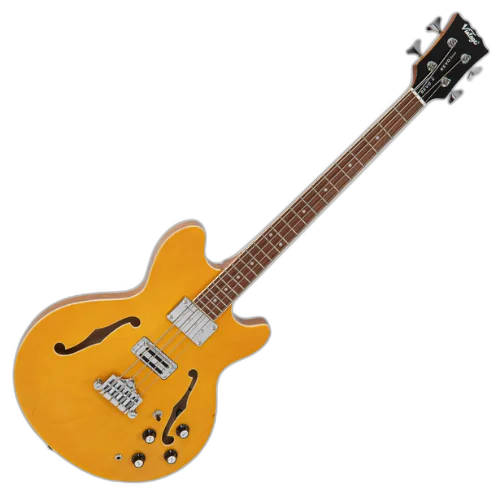 Contrabaixo Vintage Revo VRS 450 N Supreme Semi-Acústico Natural com Corpo Maple Braço Maple Escala Jatobá 22 Trastes 2 Captadores Alan Entwistle