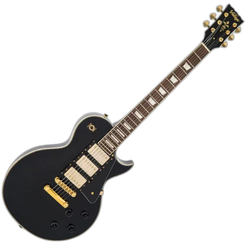 Guitarra Vintage V1003 Reissued Boulevard Black com Corpo Mogno Braço Mogno Escala Rosewood 22 Trastes 3 Humbuckers Wilkinson Ponte TOM