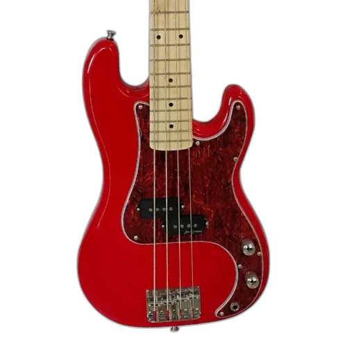 Contrabaixo Vintage V30 Maple Coaster Series Gloss Red com Corpo Paulownia Braço Maple Escala Maple 20 Trastes Captador Split Coil Entwistle Ponte P-Bass