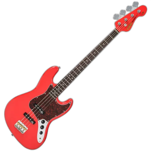 Contrabaixo Vintage VJ74 Reissued Firenze Red com Corpo Alder Braço Maple Escala Rosewood 20 Trastes 2 Single Coil Wilkinson Ponte Wilkinson Four Saddle