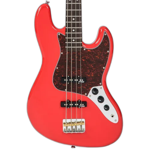 Contrabaixo Vintage VJ74 Reissued Firenze Red com Corpo Alder Braço Maple Escala Rosewood 20 Trastes 2 Single Coil Wilkinson Ponte Wilkinson Four Saddle