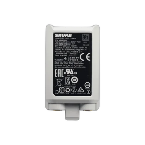 Bateria Shure SB903 Íons de Lítio Recarregável com Indicador de Carga em Tempo Real para Transmissores SLX-D Bodypack e Handheld