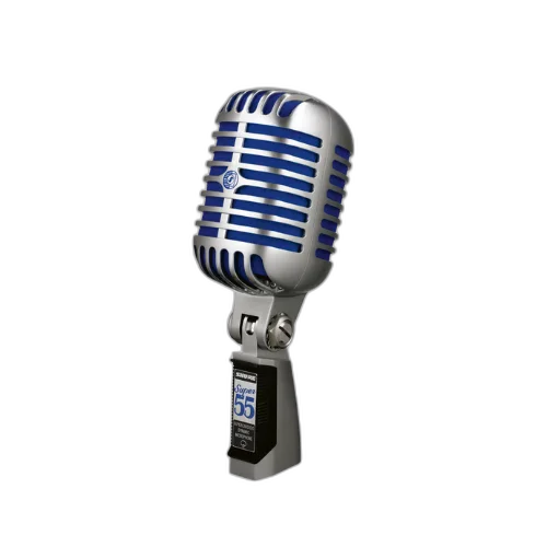 Microfone Shure Super 55 Deluxe Vocal Dinâmico Supercardioide Vintage Cromado com Espuma Azul Shock Mount Suporte Articulável e Acabamento Die-Cast