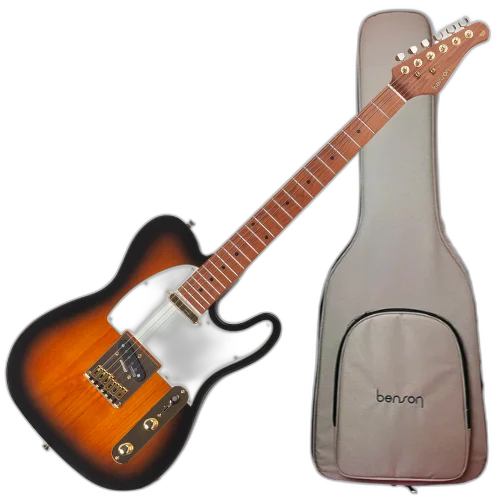 Guitarra Benson Hardy HD T 904 2TS AW Gold 2-Tone Sunburst com Corpo Alder Braço Roasted Maple Parafusado Escala Roasted Maple 22 Trastes 2 Captadores Single Coil Wilkinson Alnico e Bag