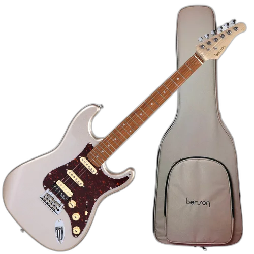 Guitarra Benson Hardy HD 902 CG Cinza com Captadores Wilkinson Alnico 5 HSS Ponte Wilkinson Tremolo 2 Pivôs Pickguard Tortoise e Bag