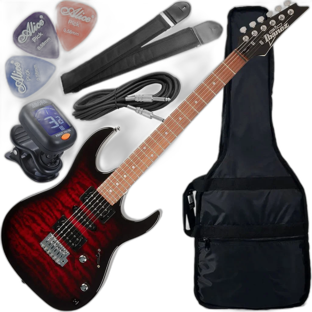 Kit Guitarra Ibanez Grx70 Qa Hsh Transparent Red Burst Trb