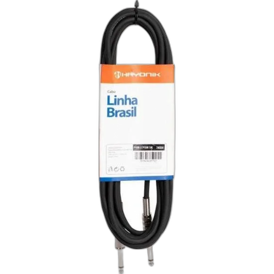 Cabo para Instrumentos Hayonik Linha Brasil P10 x P10 5M Preto