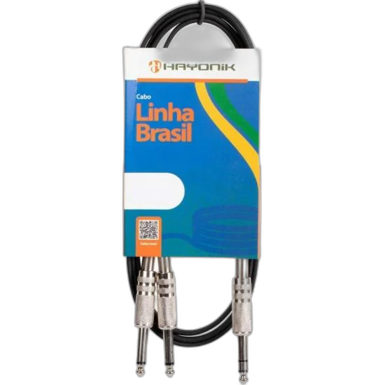 Cabo de Áudio Linha Brasil P10 Estéreo X 2 P10 Mono 3m Preto HAYONIK