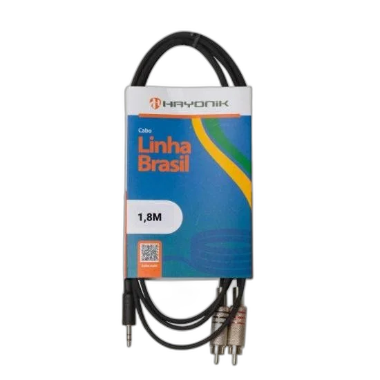 Cabo de Áudio Linha Brasil P2 Estéreo X 2 RCA 1,8m Preto HAYONIK
