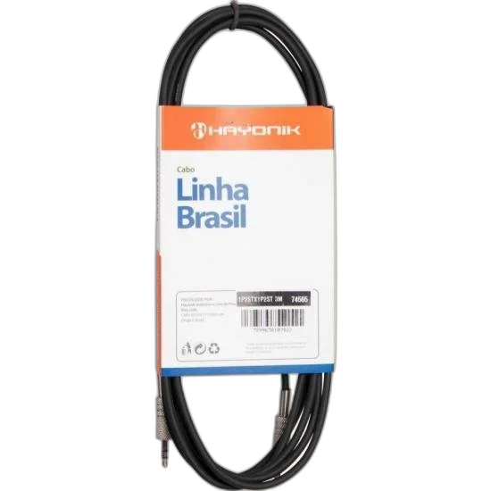 Cabo de Áudio Linha Brasil P2 Estéreo X P2 Estéreo 3M Preto HAYONIK