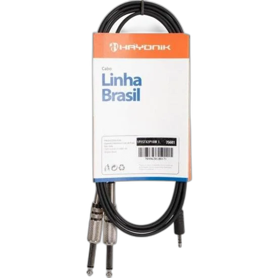 Cabo de Áudio Linha Brasil P2 Estéreo X 2 P10 Mono 1,8mPreto HAYONIK