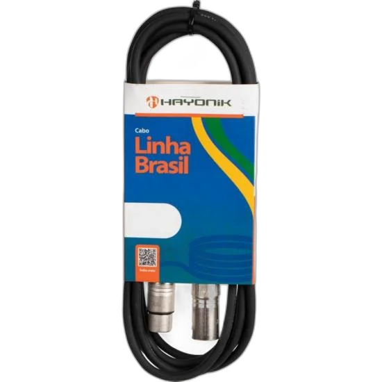 Cabo para Microfone Linha BRASIL XLR(F) X XLR(M) 10m Preto HAYONIK