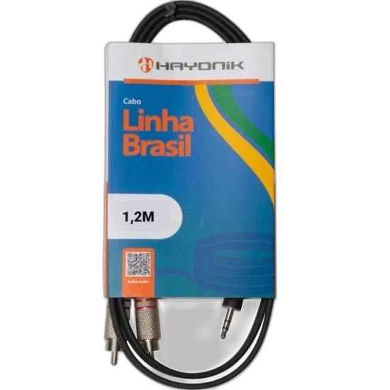 Cabo de Áudio Linha Brasil P2 Estéreo X 2 RCA 1,2m Preto HAYONIK