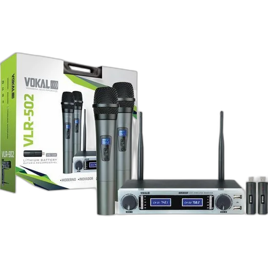 Microfone de Mão Duplo VLR-502 Cromado VOKAL
