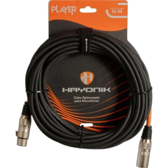 Cabo Para Microfone Player XLR(F) x XLR(M) 10m Preto Hayonik