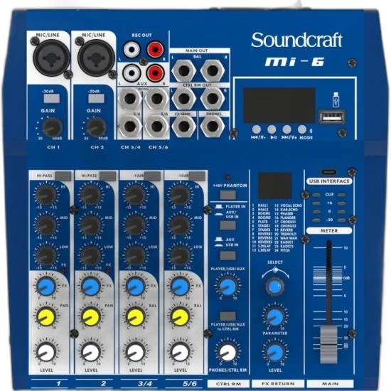 Mesa de Som Soundcraft MI-6 06 Canais USB
