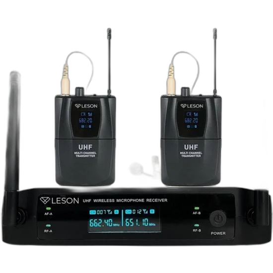 Sistema de Microfone Duplo Sem Fio Leson LS962 Preto - Qualidade de Som Profissional e Conexão Estável