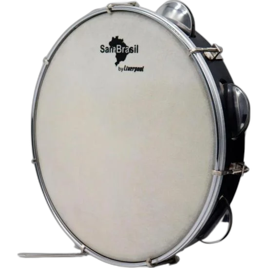 Pandeiro 10” Premium Pele Branca SamBrasil Liverpool Preto