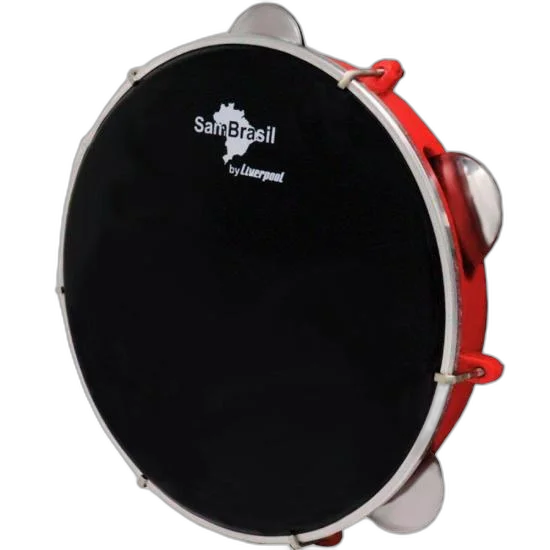 Pandeiro 10” Premium Pele Preta SamBrasil Liverpool Vermelho