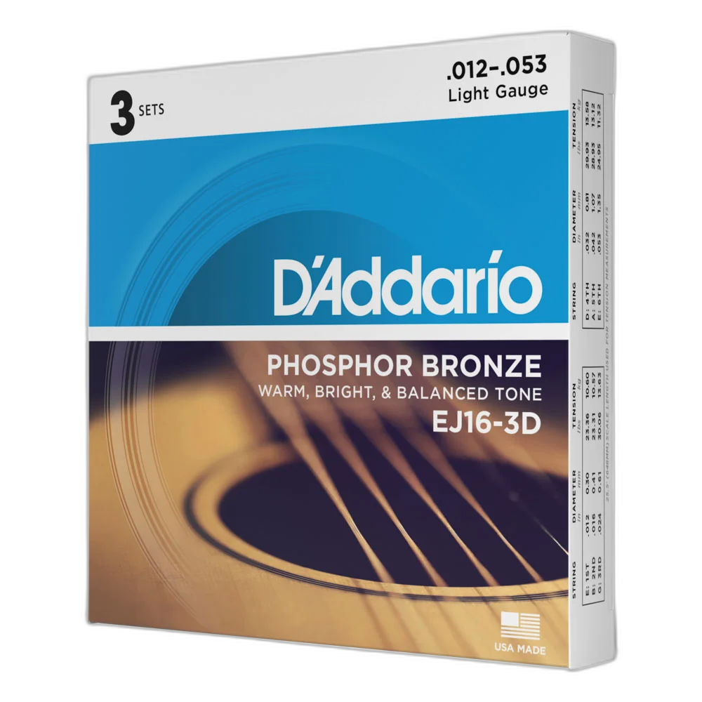 Encordoamento Violão Aço 12-53 (3 Jogos) D Addario EJ16-3D