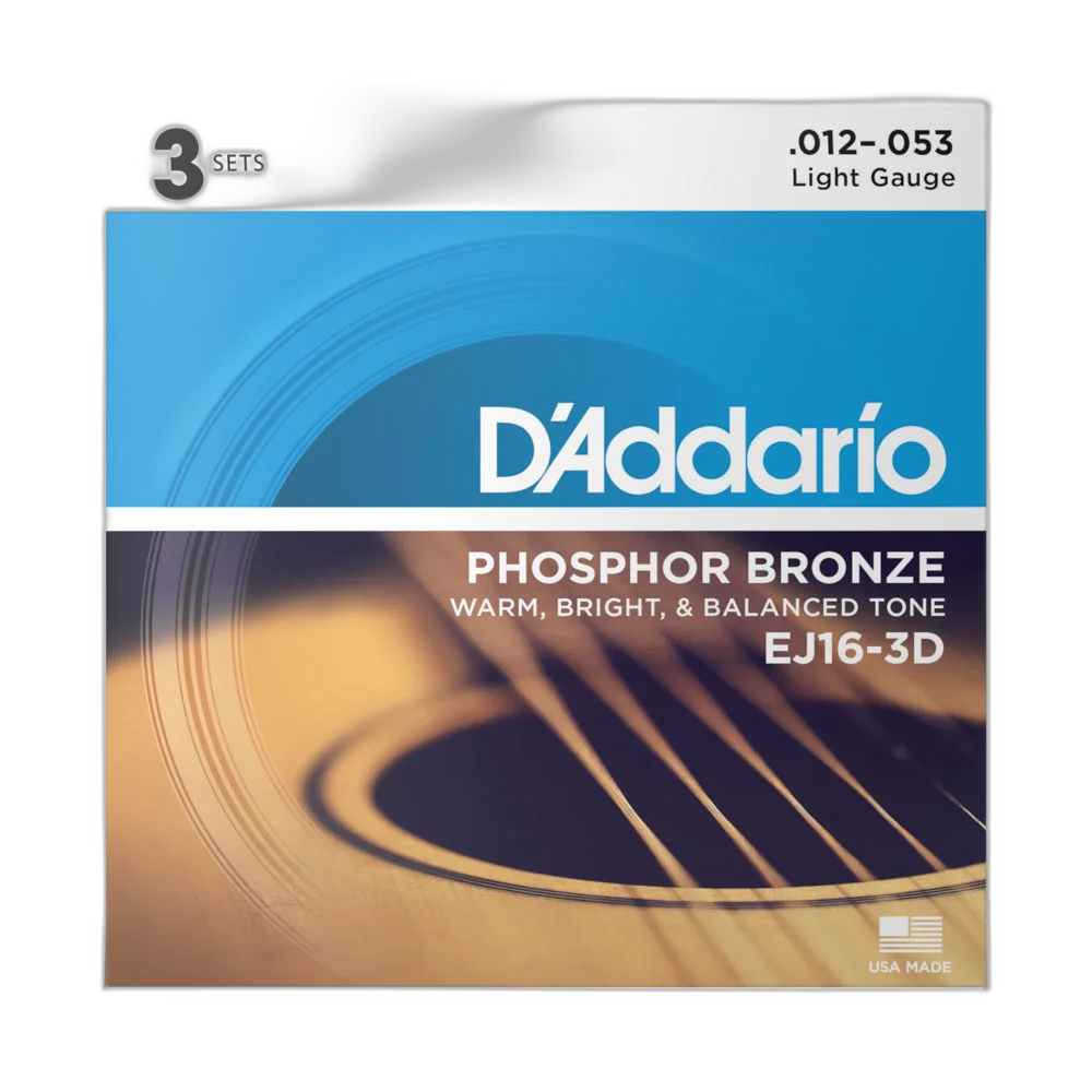 Encordoamento Violão Aço 12-53 (3 Jogos) D Addario EJ16-3D