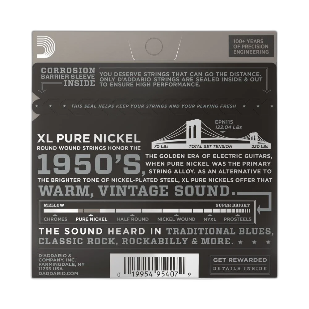 Encordoamento Guitarra 11-41 D Addario XL Pure Nickel EPN115