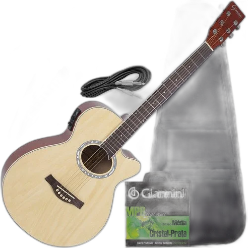 Kit Violão Giannini Folk Eletroacústico Aço Gsf1r  Natural