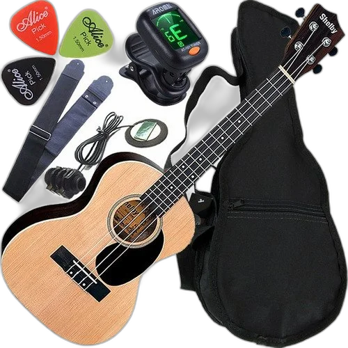 Kit Ukulele Shelby Tenor Elétrico Completo C/ Escudo Su25r