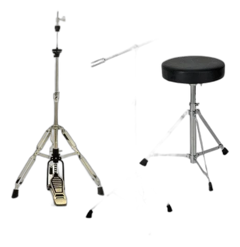 Kit Bateria C/ Estante Para Pratos + Banco + Máquina Chimbal