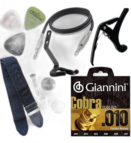 Kit Acessórios Para Violão C/ Correia Suporte Cabo Cordas