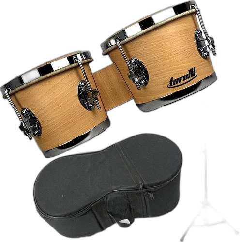 Kit Bongô Natural 6x7 Torelli Tb010 Com Pedestal E Capa