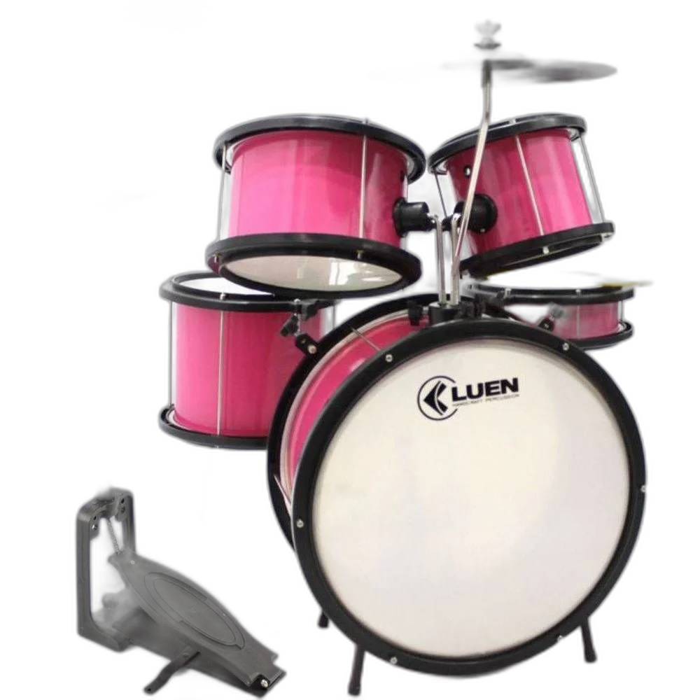 Bateria Infantil Acústica Luen Pop Kids Rosa + Chimbal