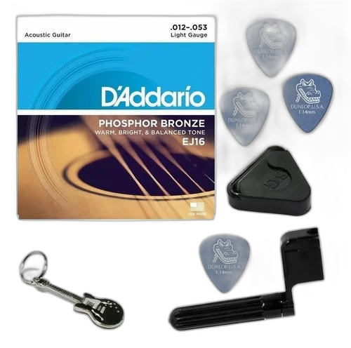 Kit Ej16 D'addario Phosphor Bronze Corda 012 Violão Aço