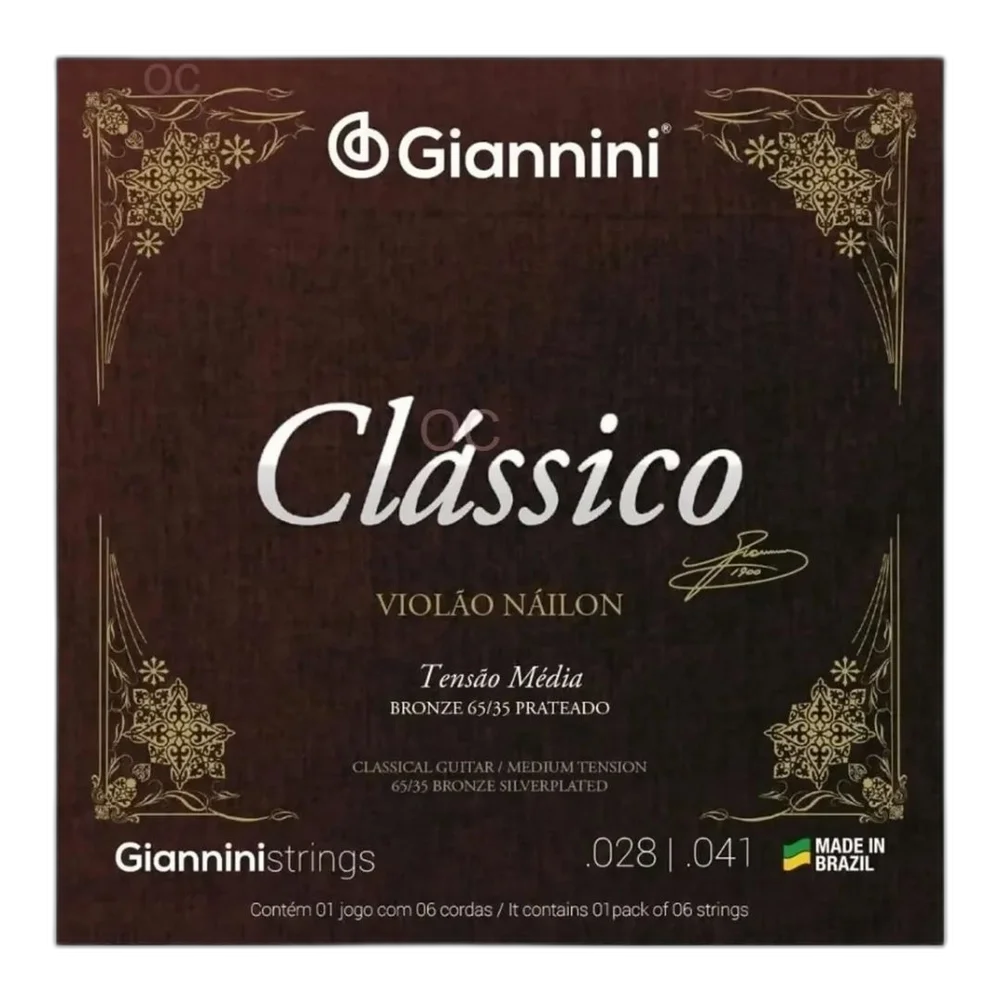 Jogo De Cordas Giannini Violão Nylon Clássico Tensão Média