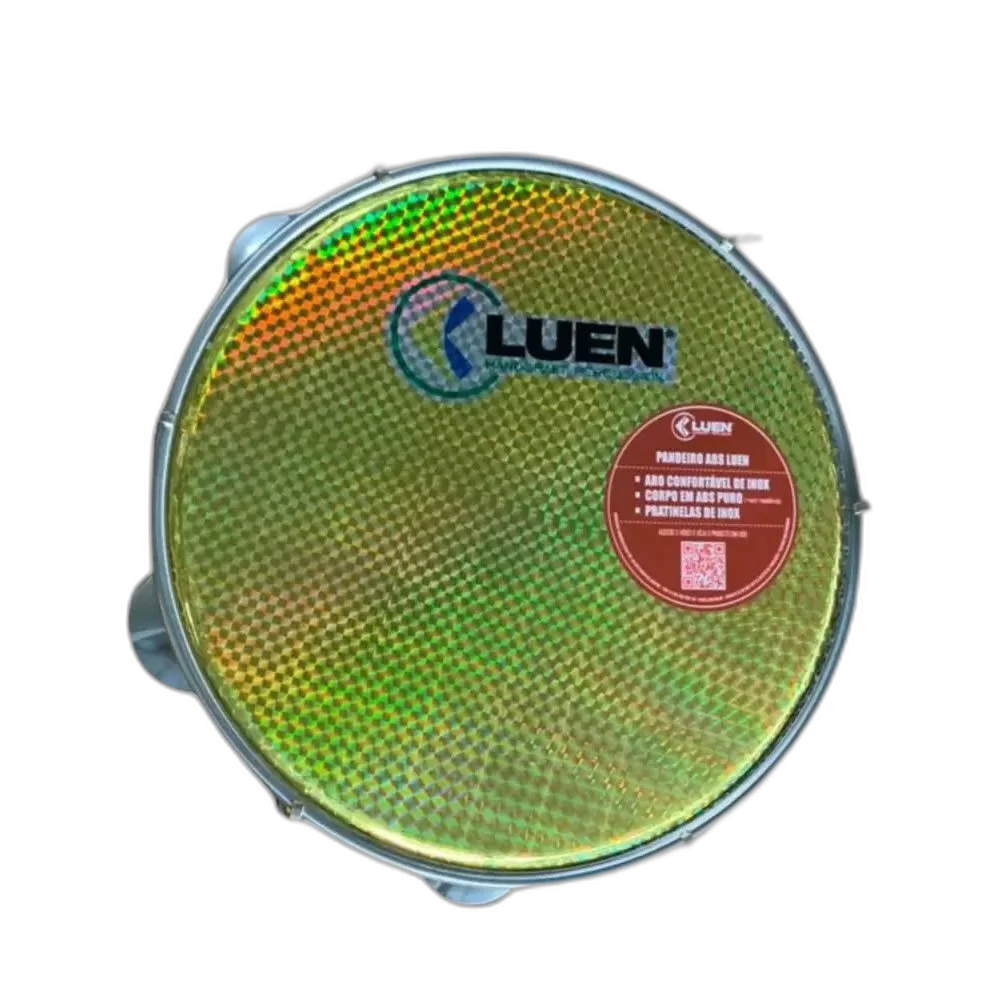 Pandeiro Luen 12 Pol Pele Holográfica Amarelo Profissional